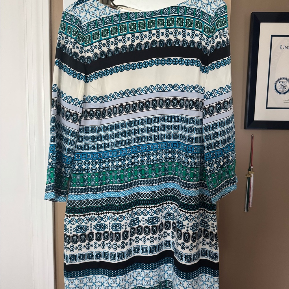 Diane Von Furstenberg Geometric Green and Blue Blouse